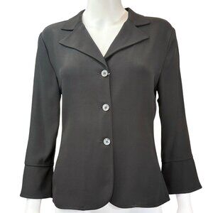 ARMANI Collezioni Jacket Womens 10 Black Acetate Silk Blend Button Classic Itali